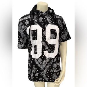 No Fear Hooded T-Shirt Women’s L Black White Bandana Paisley 89 Streetwear